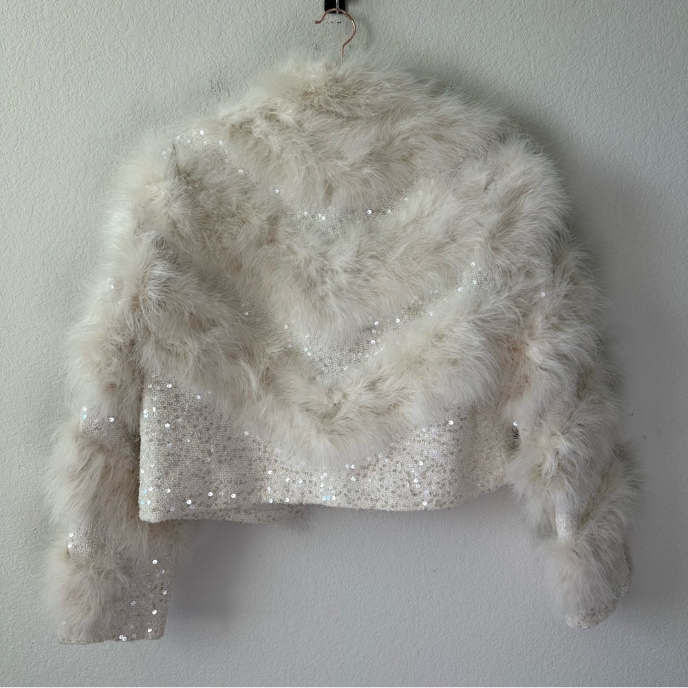 LOVESHACKFANCY Curran Feather Sequin Jacket in Cr… - image 7
